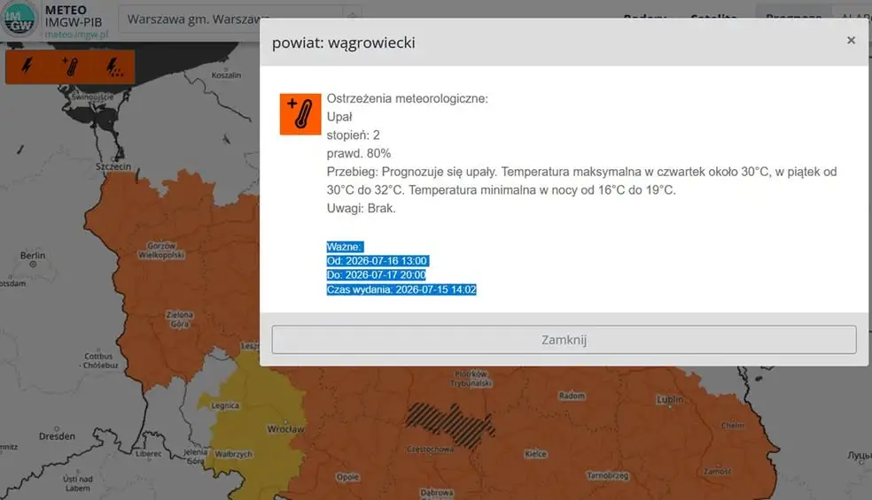 Ostrzeżenie meteorologiczne: upał drugiego stopnia w powiecie wągrowieckim