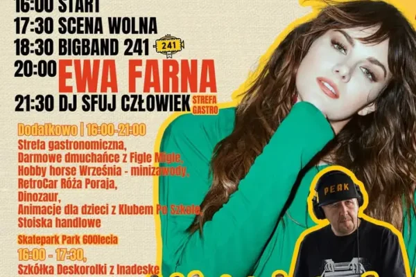 Imieniny Miasta Wągrowiec 2026: Ewa Farna i BigBand 241 na scenie w Parku 600-lecia