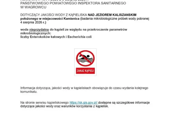 Zamknięte kąpielisko w Kamienicy – zanieczyszczona woda