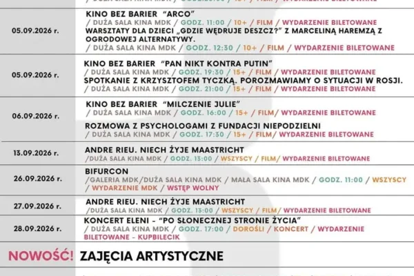 Wrzesień w MDK Wągrowiec: seanse, koncerty, warsztaty i nowe zajęcia artystyczne