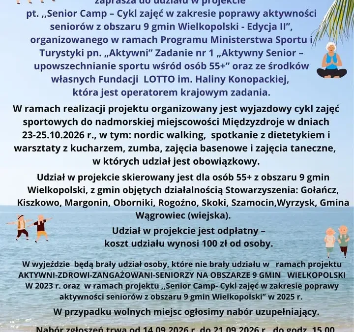 Senior Camp – nowy projekt dla mieszkańców 55+ z gmin Wielkopolski