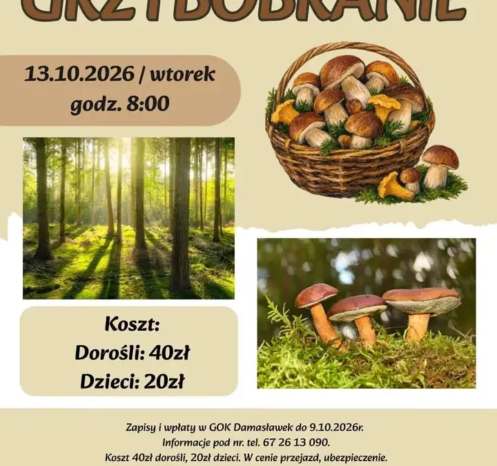 Grzybobranie w Wyszynach – GOK Damasławek zaprasza na wspólny wyjazd