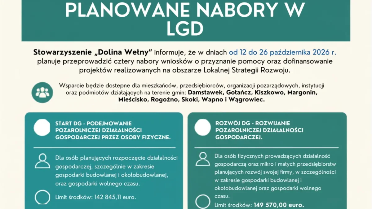 Dolina Wełny ogłasza cztery nabory wniosków. Kto może skorzystać?