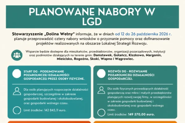 Dolina Wełny ogłasza cztery nabory wniosków. Kto może skorzystać?