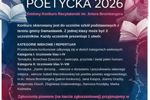 Karuzela Poetycka 2026 – Gminny Konkurs Recytatorski w Damasławku zaprasza uczniów