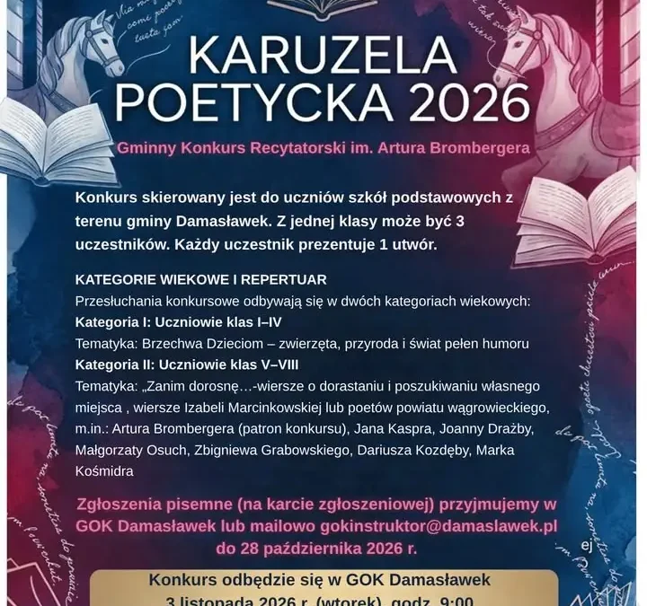Karuzela Poetycka 2026 – Gminny Konkurs Recytatorski w Damasławku zaprasza uczniów