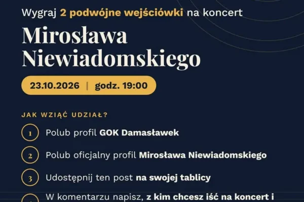 Konkurs w GOK Damasławek: wygraj podwójne wejściówki na koncert Mirosława Niewiadomskiego