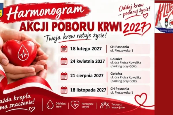 Kolejarze z Poznania ogłaszają terminy poborów krwi na 2027 rok w Gołańczy
