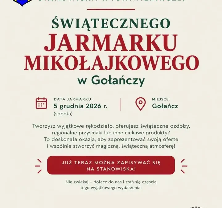 Gołańcz: Zapisy na Świąteczny Jarmark Mikołajkowy 2026