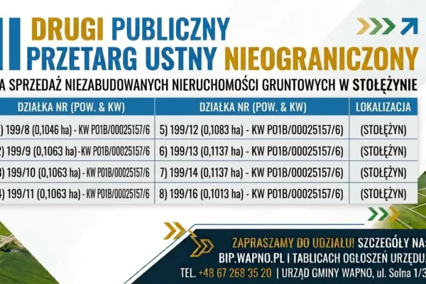 Gmina Wapno sprzedaje działki w Stołężynie – drugi przetarg